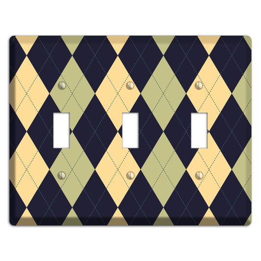 Yellow and Tan Argyle 3 Toggle Wallplate