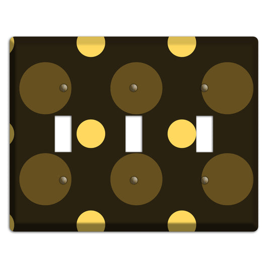 Brown with Brown and Yellow Multi Medium Polka Dots 3 Toggle Wallplate