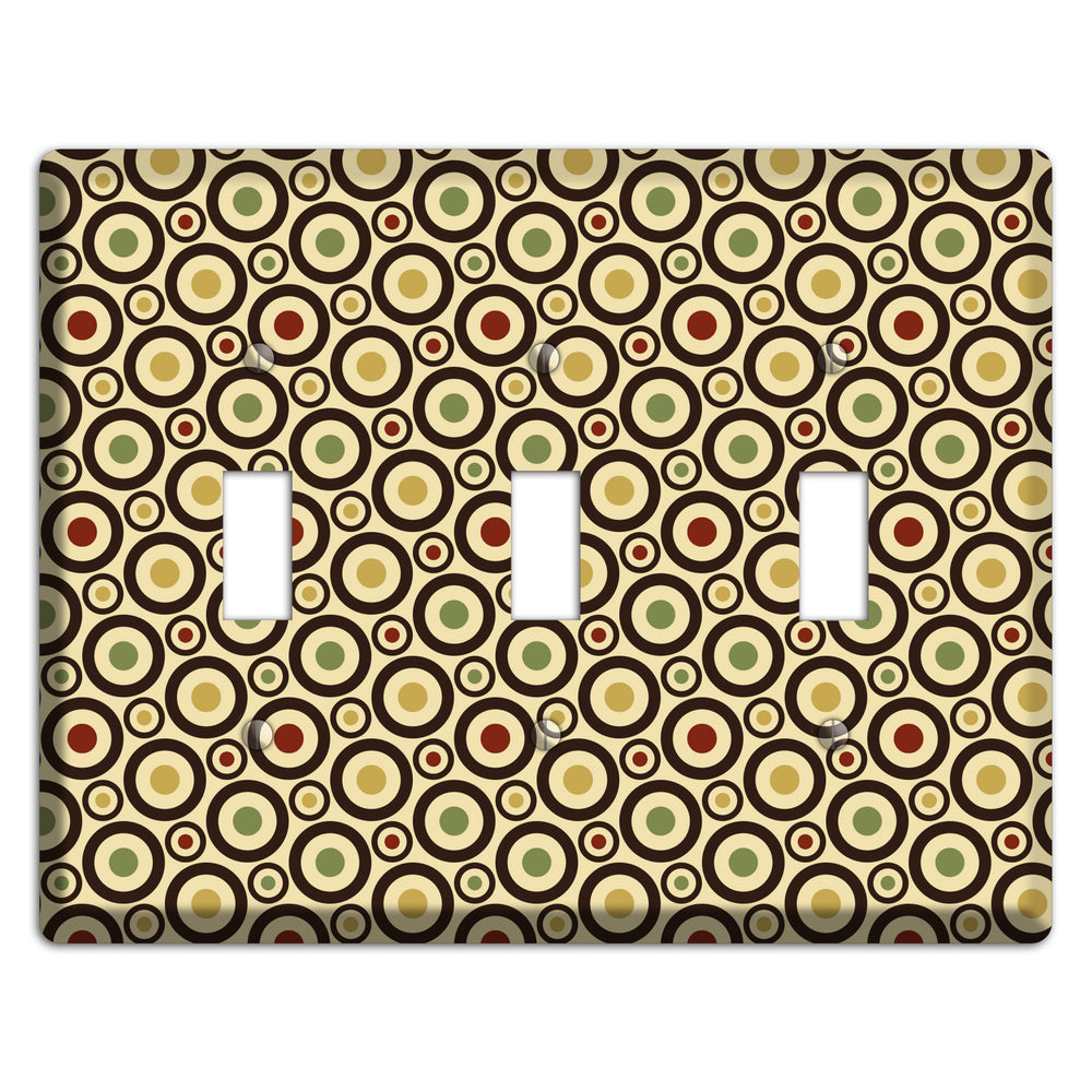 Beige with Olive Mustard Maroon Retro Tiny Bullseye 3 Toggle Wallplate