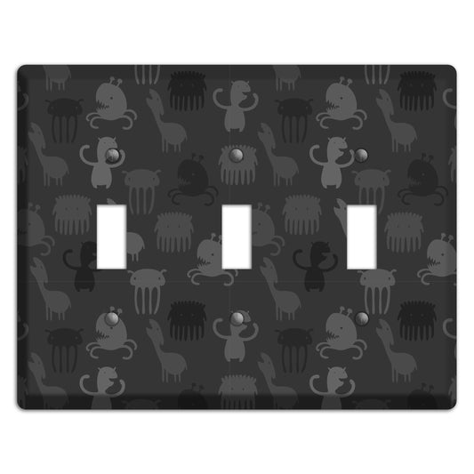 Silly Monsters Black and Grey 3 Toggle Wallplate