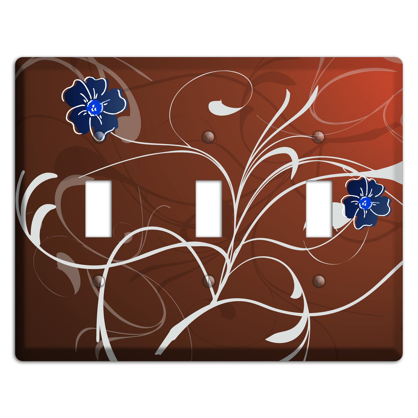 Brown Flower with Swirl 3 Toggle Wallplate