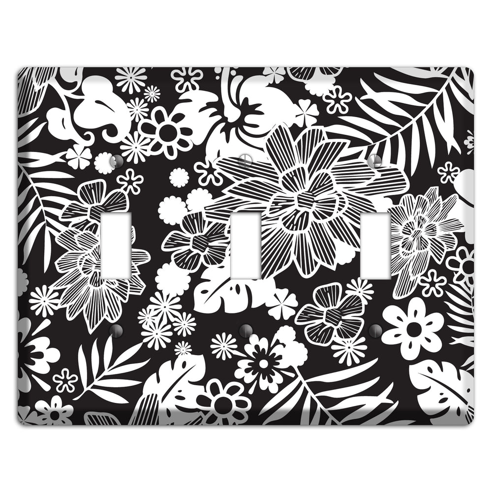 Black with White Tropical 3 Toggle Wallplate