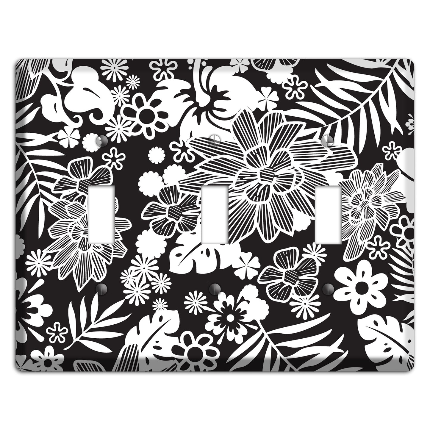 Black with White Tropical 3 Toggle Wallplate