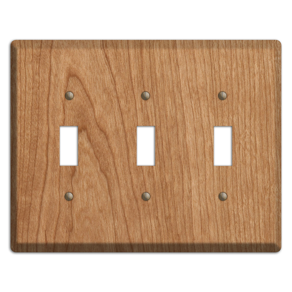 Unfinished Cherry Wood Triple Toggle Switchplate