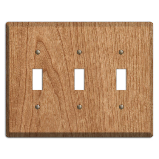 Unfinished Cherry Wood Triple Toggle Switchplate