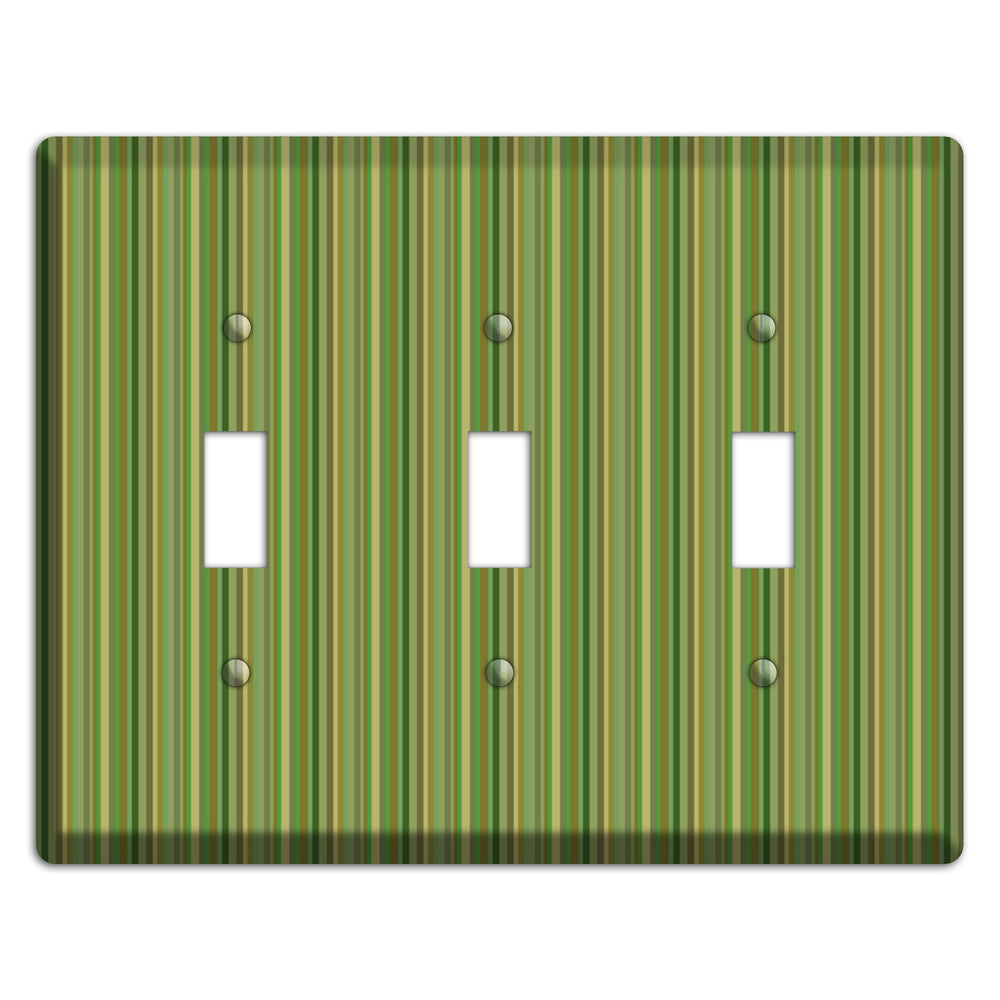 Multi Green Vertical Stripes 3 Toggle Wallplate