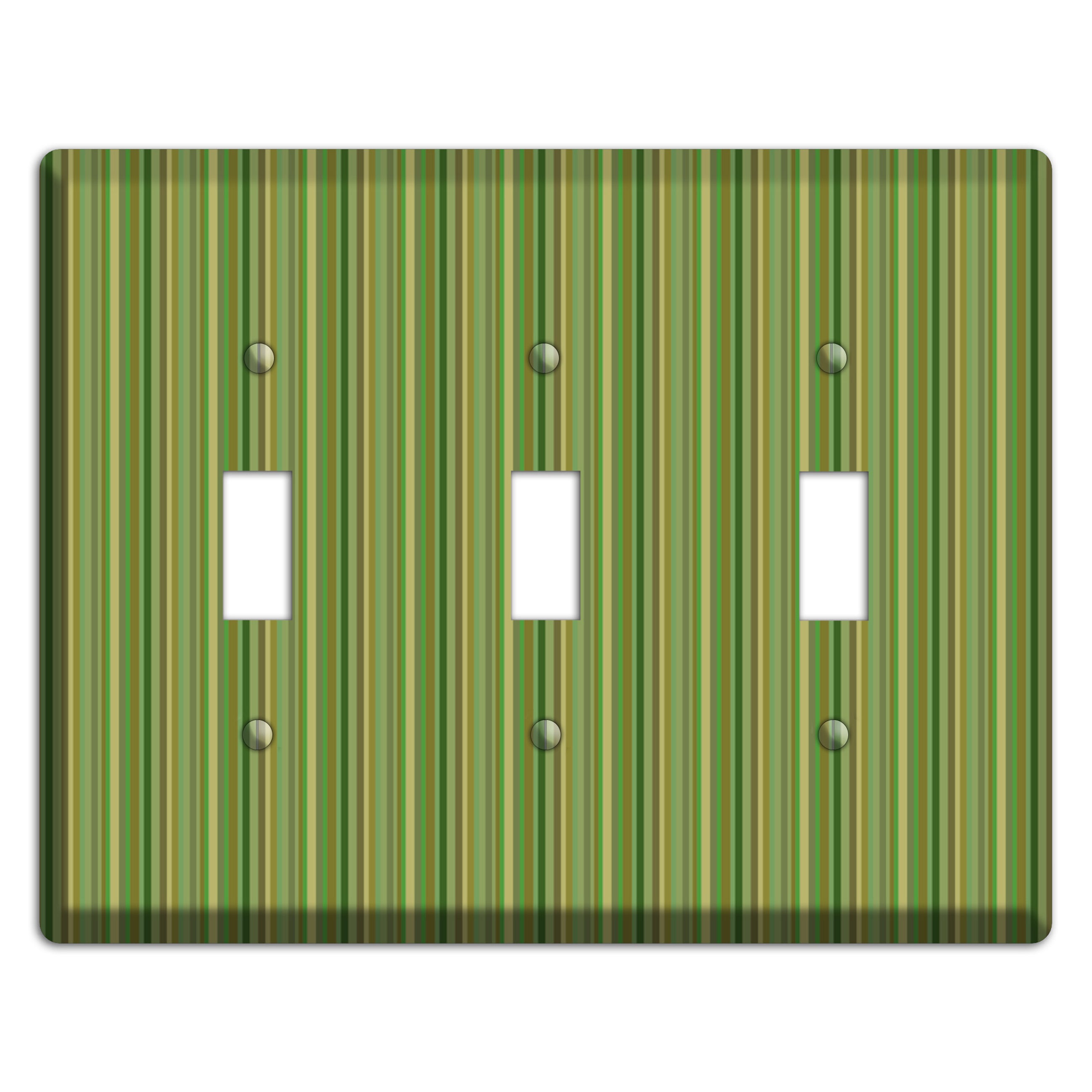 Multi Green Vertical Stripes 3 Toggle Wallplate