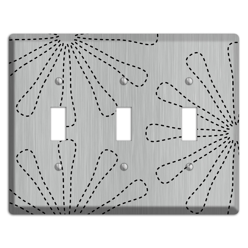 Retro Stipple Floral Stainless Steel 3 Toggle Wallplate