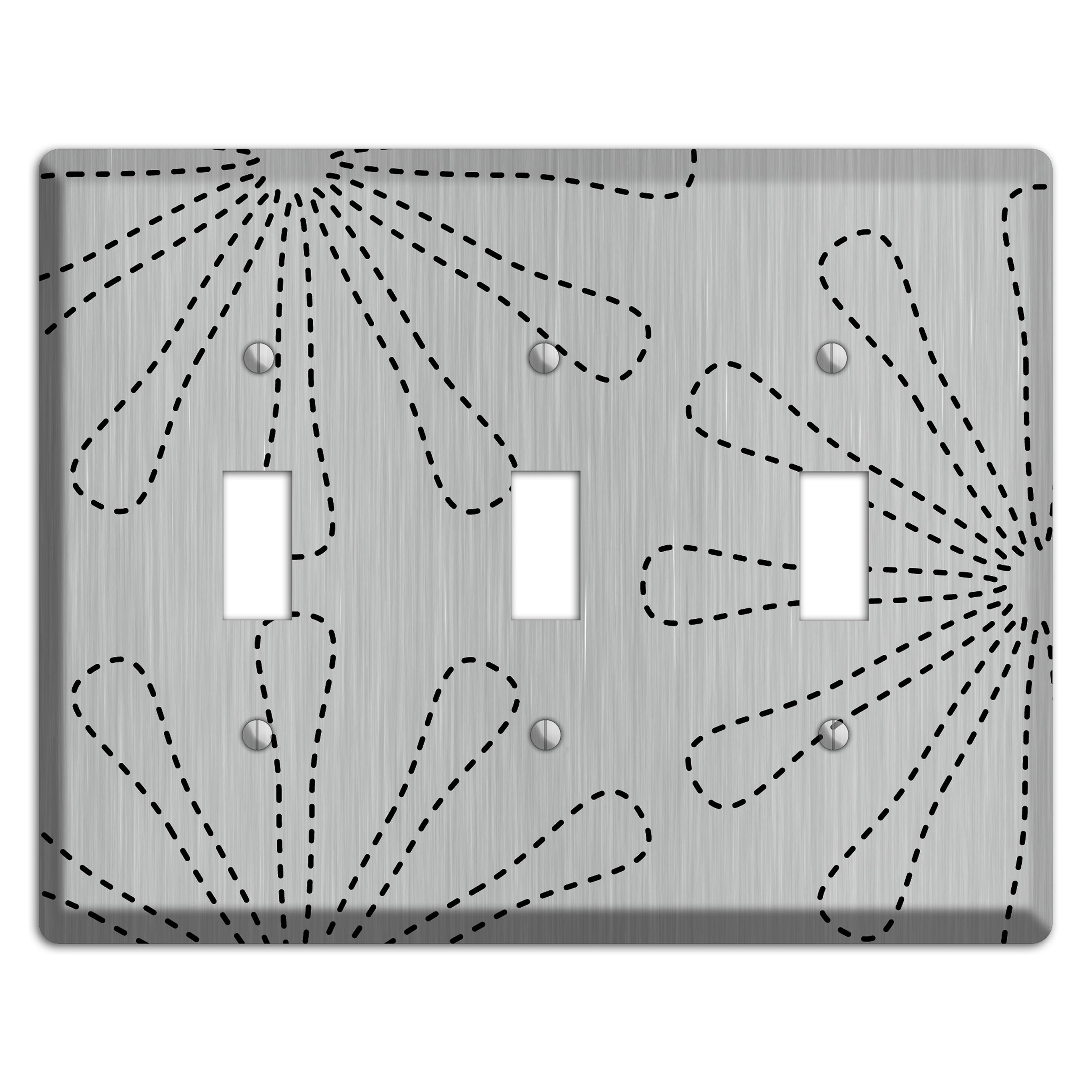 Retro Stipple Floral  Stainless 3 Toggle Wallplate