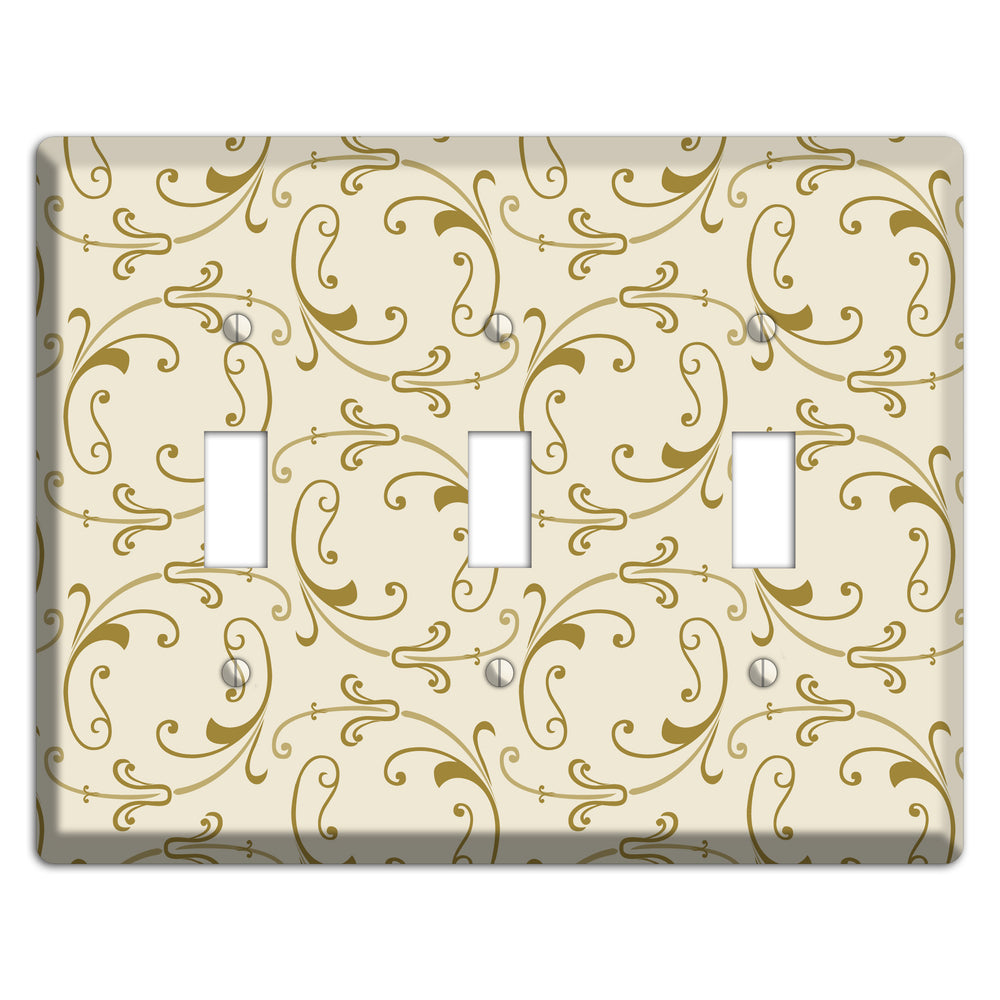 Off White with Gold Victorian Sprig 3 Toggle Wallplate