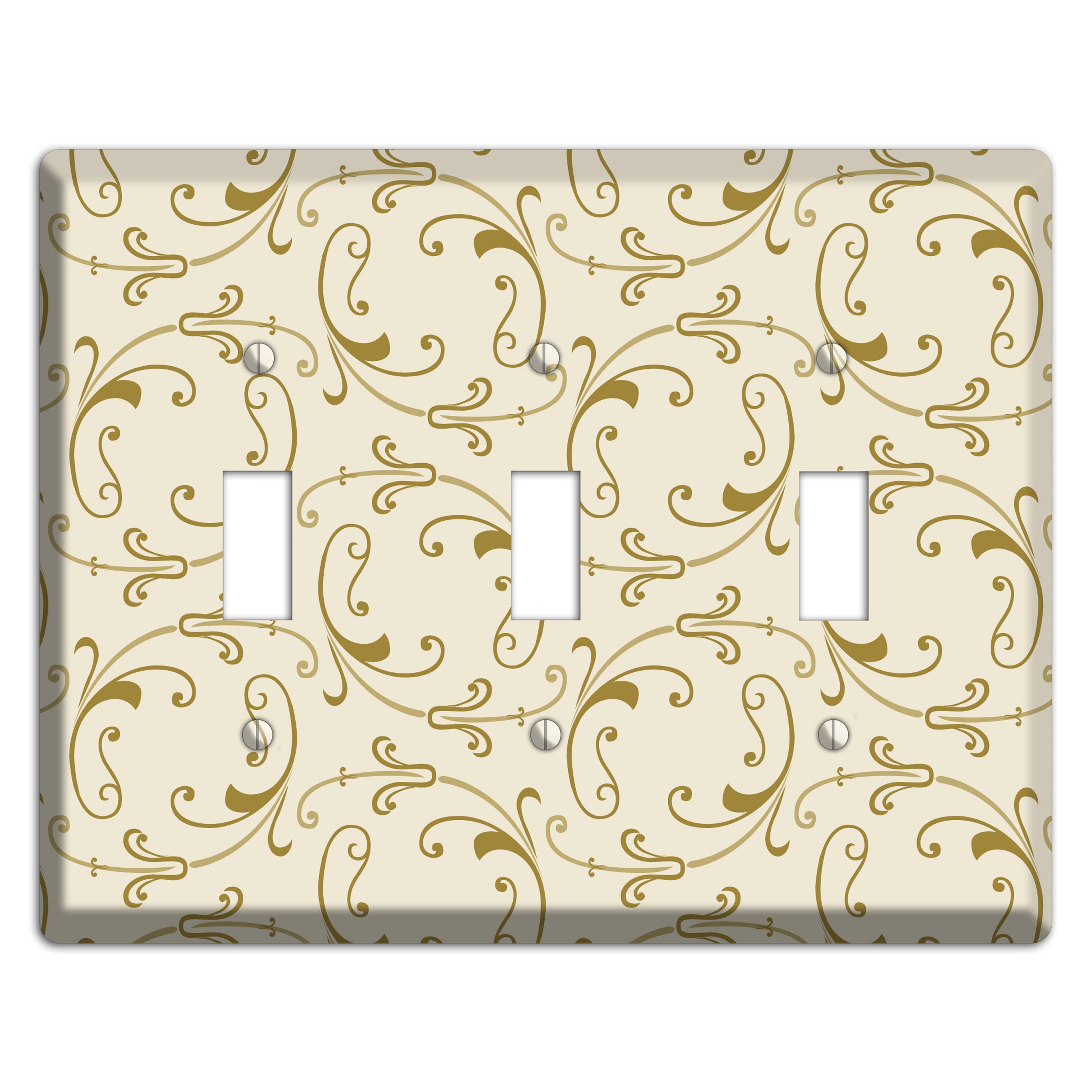 Off White with Gold Victorian Sprig 3 Toggle Wallplate