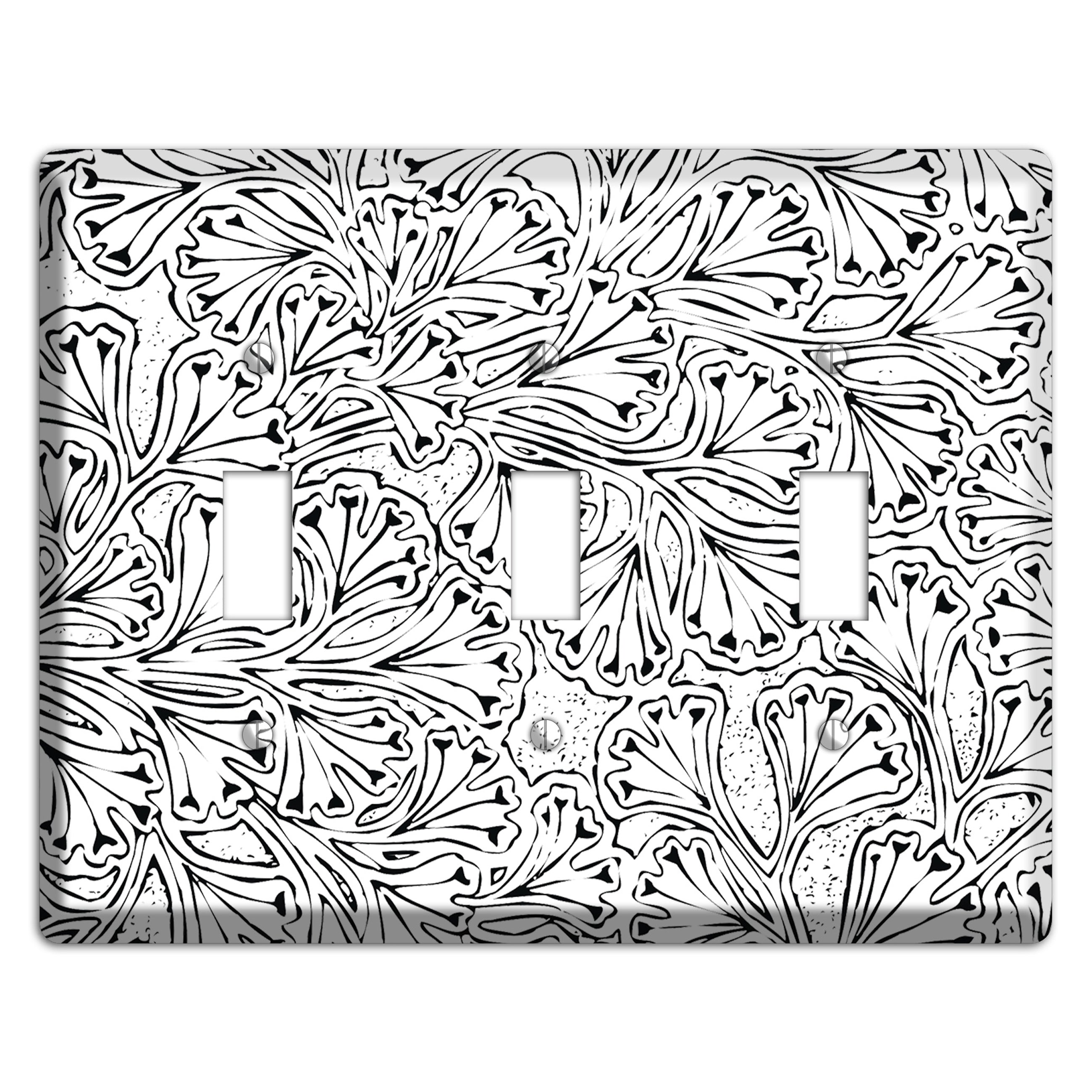 Deco White with Black Interlocking Floral 3 Toggle Wallplate