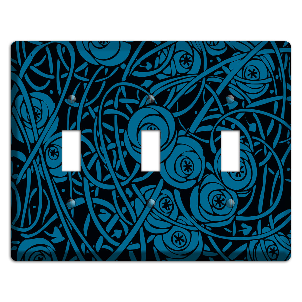 Black and Blue Deco Floral 3 Toggle Wallplate