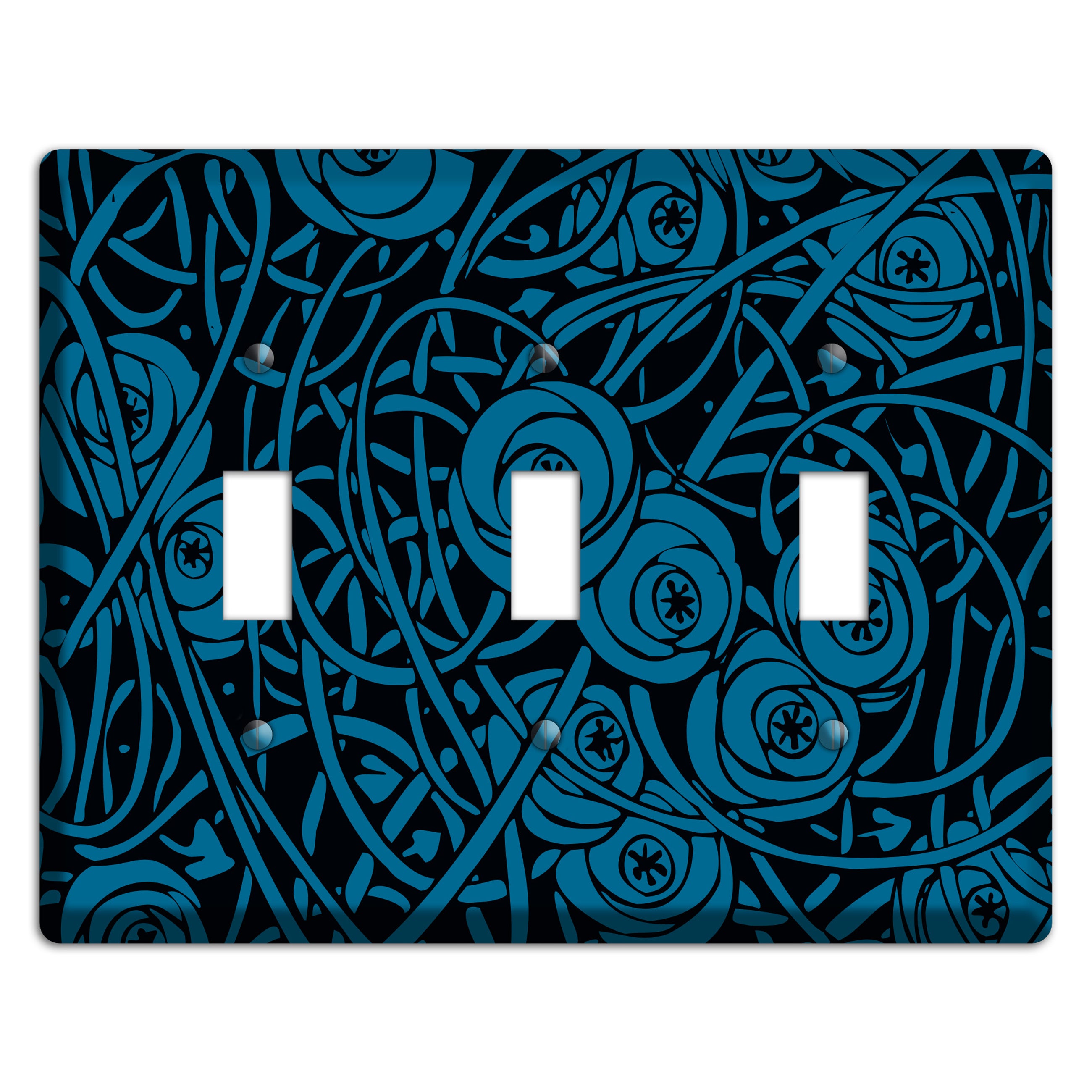Black and Blue Deco Floral 3 Toggle Wallplate