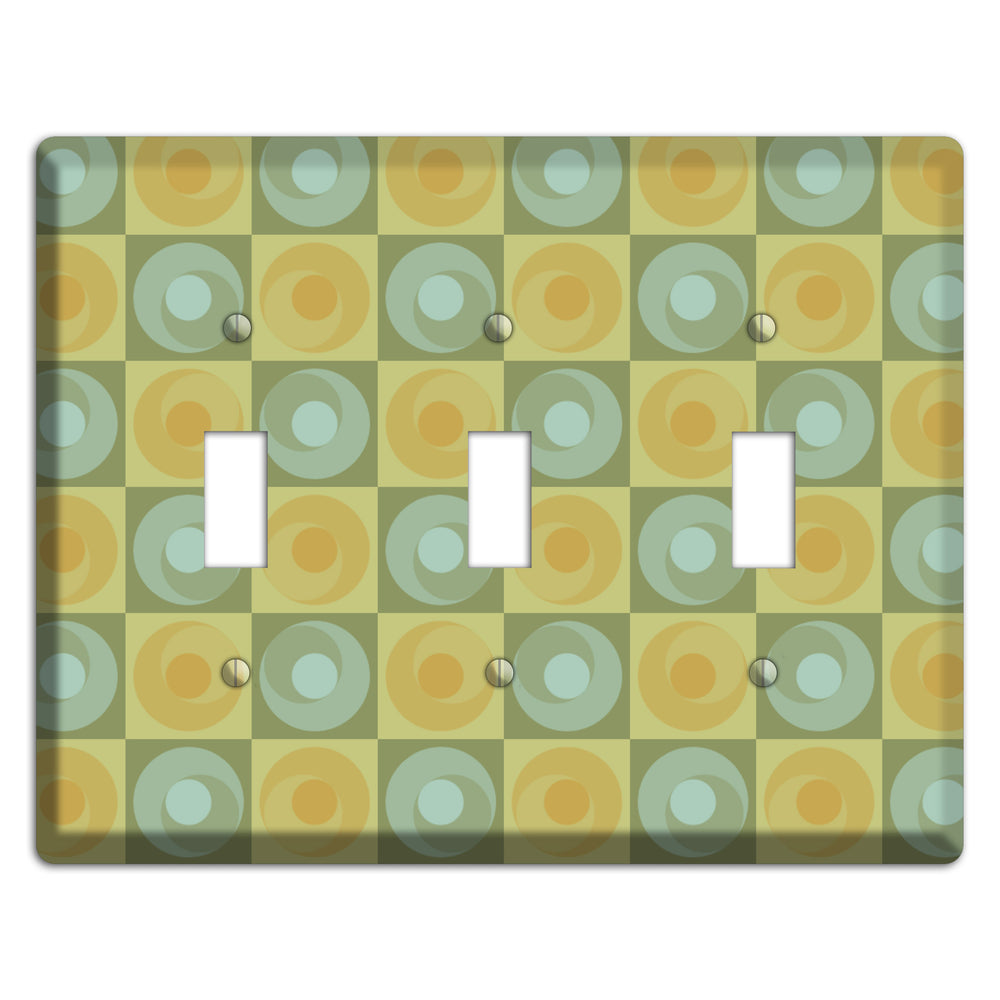 Multi Sage and Mustard Checked Circles 3 Toggle Wallplate