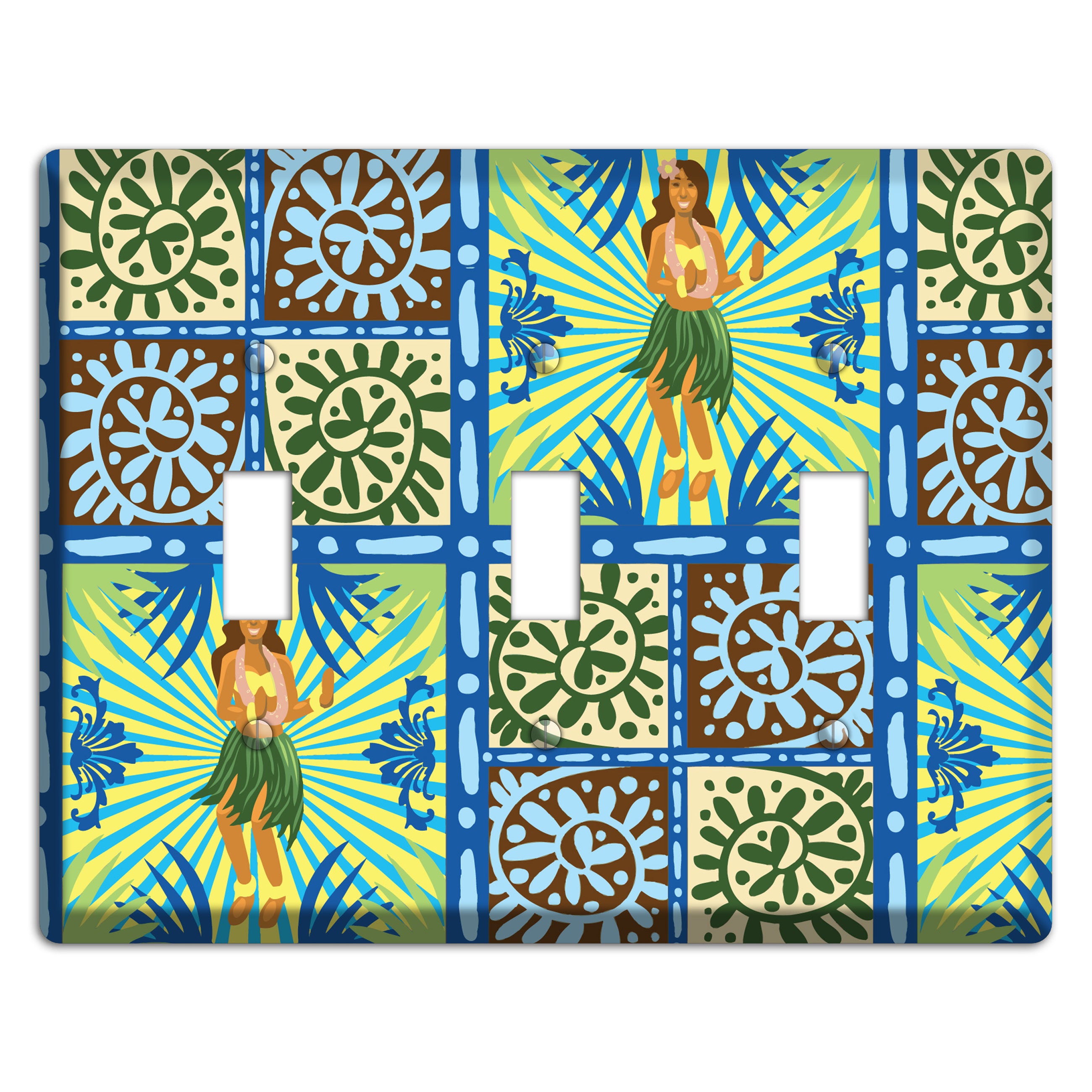 Blue and Green Hula 3 Toggle Wallplate