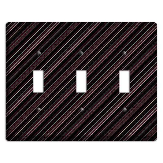 Black with White and Burgundy Angled Pinstripe 3 Toggle Wallplate