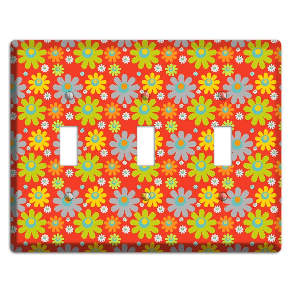 Orange and Yellow Flower Power 3 Toggle Wallplate