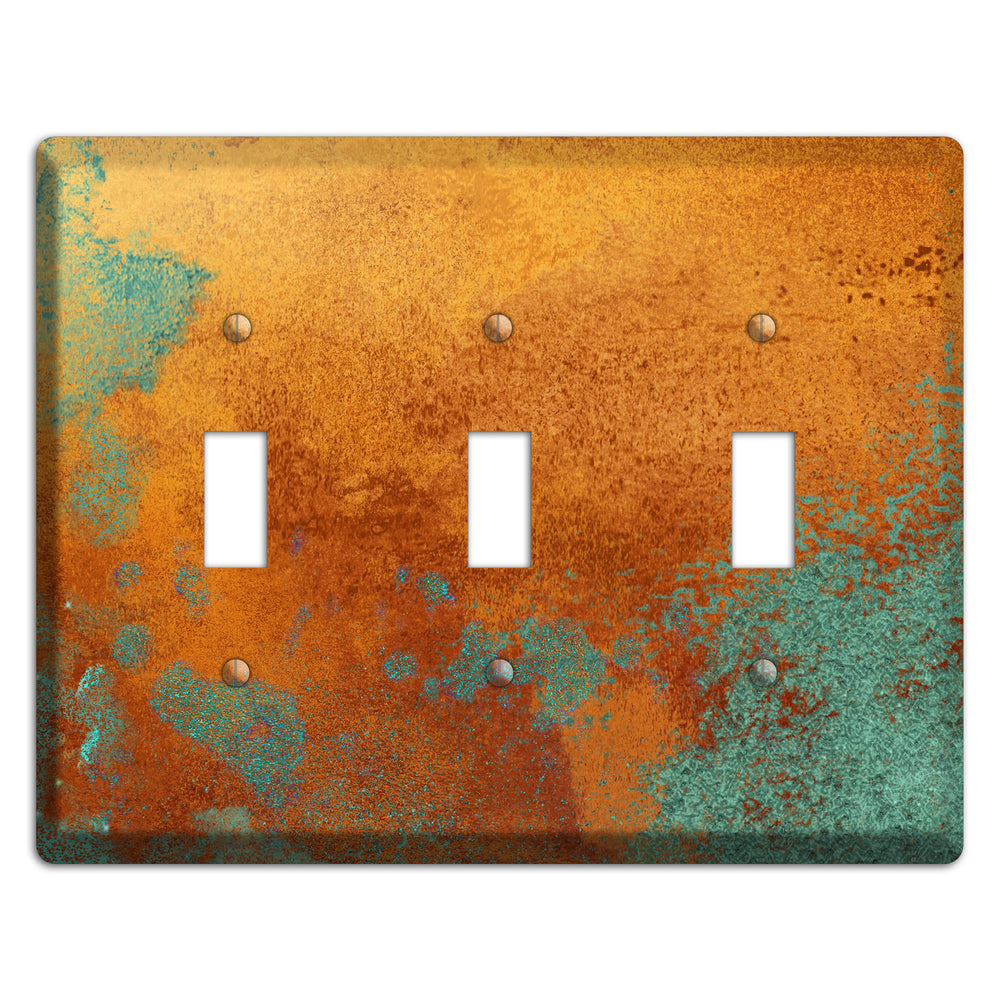 Antique Copper with Green 3 Toggle Wallplate