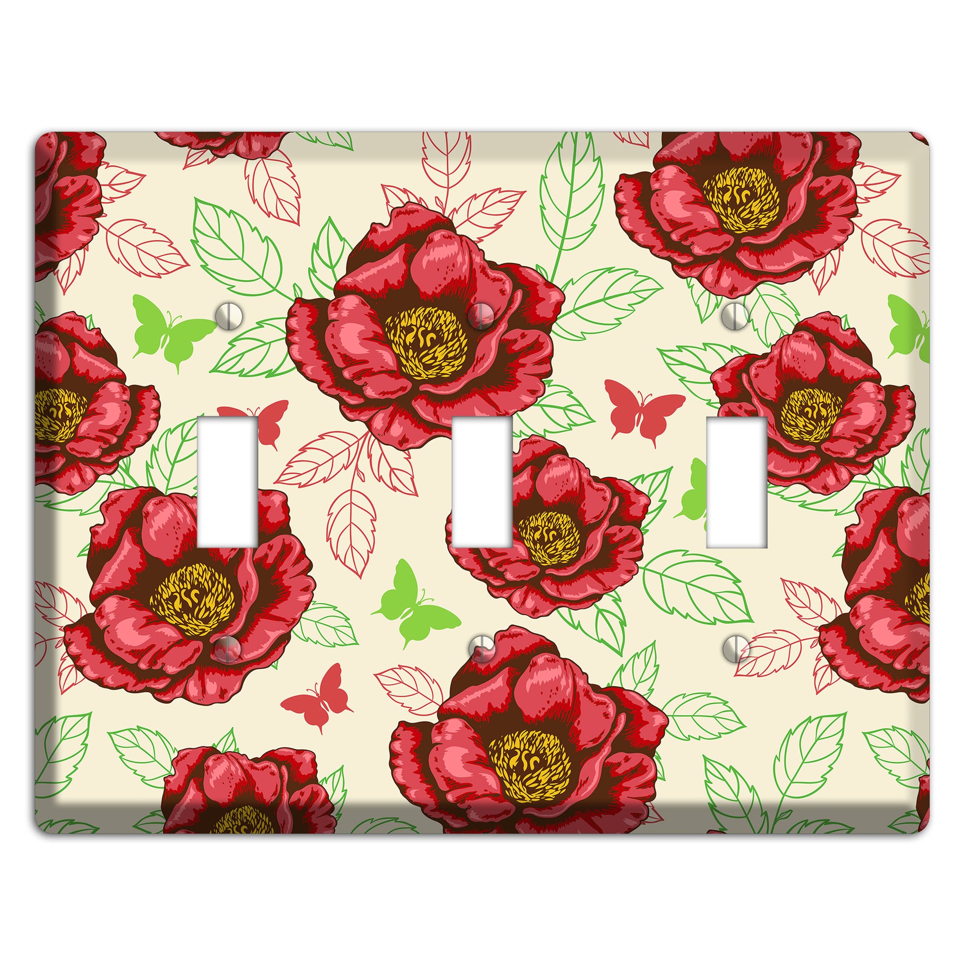 Red Peony Style B 3 Toggle Wallplate