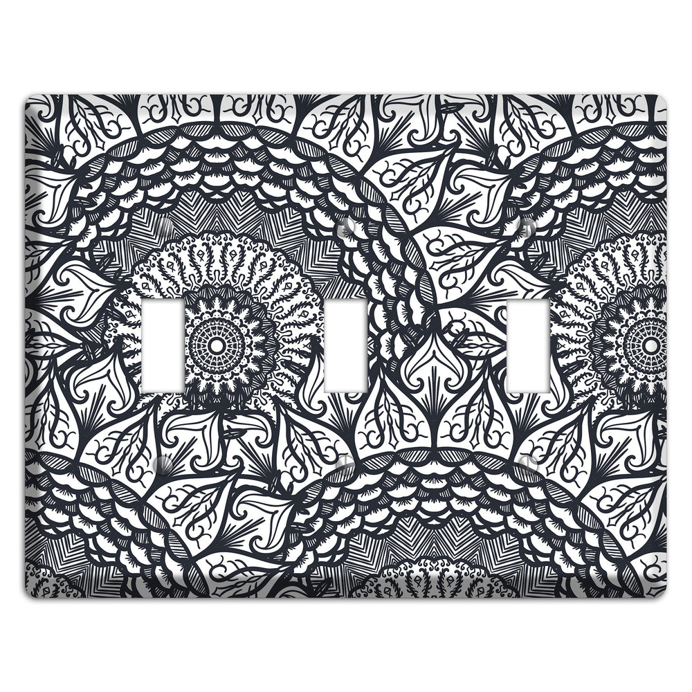 Mandala Black and White Style L Cover Plates 3 Toggle Wallplate