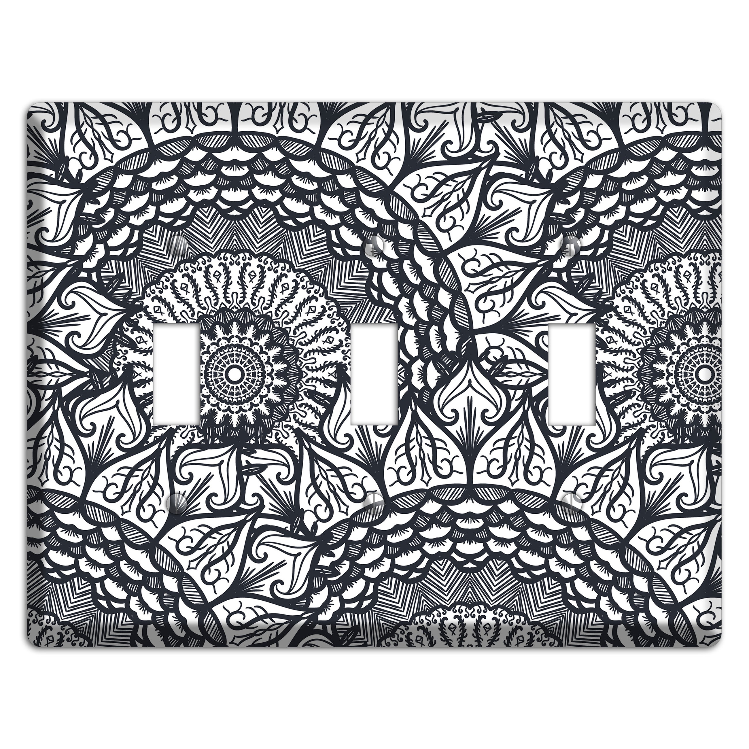 Mandala Black and White Style L Cover Plates 3 Toggle Wallplate