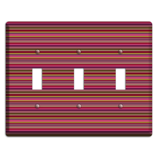 Fuschia Multi Horizontal Stripes 3 Toggle Wallplate