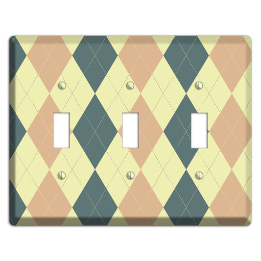 Yellow and Beige Argyle 3 Toggle Wallplate