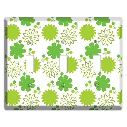 White with Multi Green Floral Contour 3 Toggle Wallplate