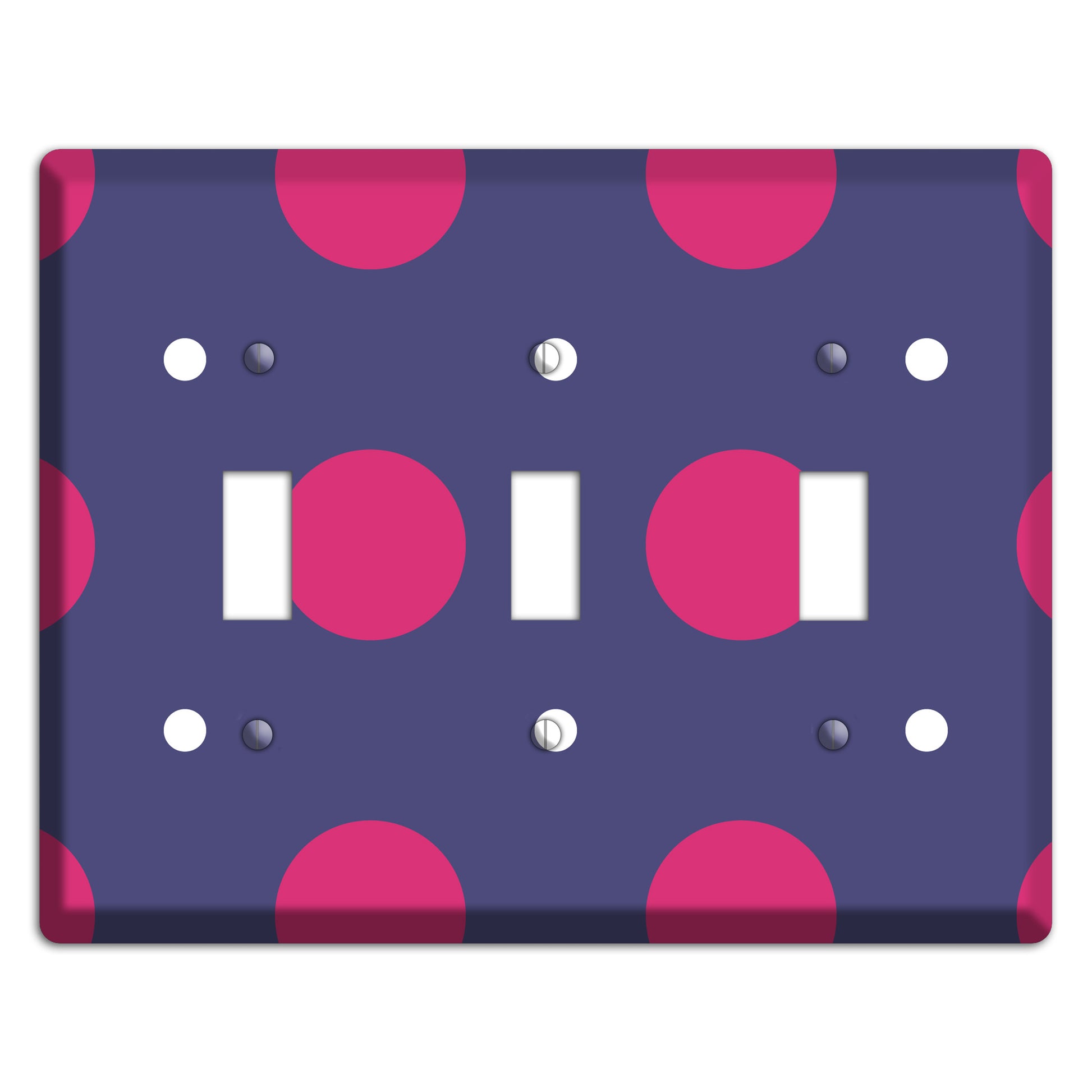 Purple with Purple and White Multi Tiled Medium Dots 3 Toggle Wallplate