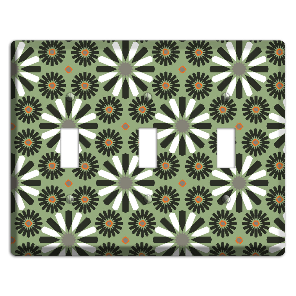 Olive with Scandinavian Floral 3 Toggle Wallplate