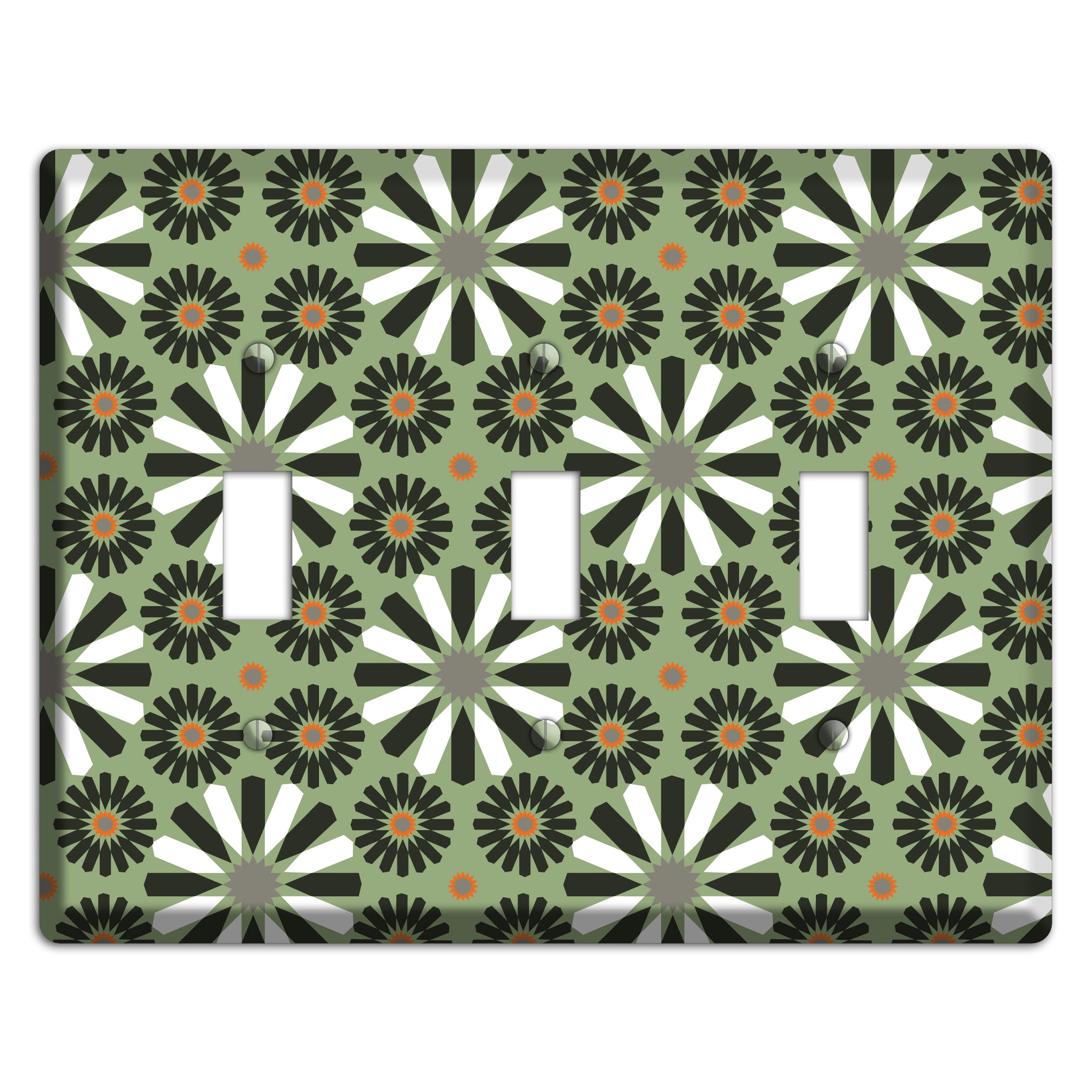Olive with Scandinavian Floral 3 Toggle Wallplate
