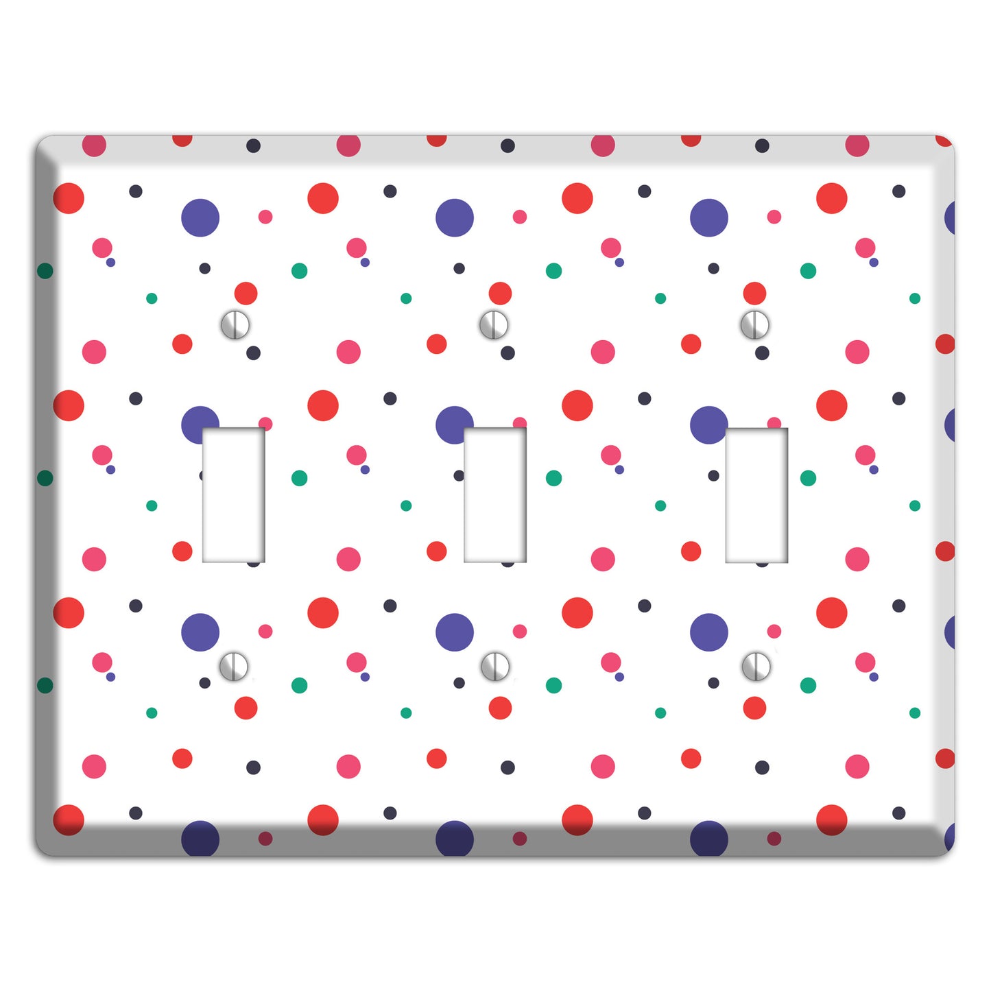 White with Multi Color Small Dots 3 Toggle Wallplate