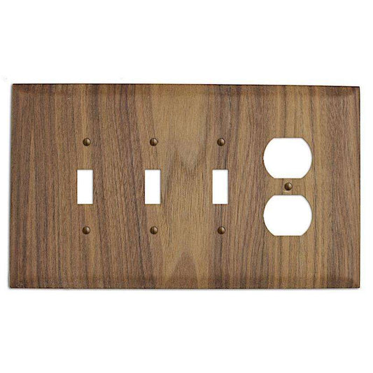Walnut Wood 3 Toggle / Duplex Outlet Cover Plate:Wallplates.com