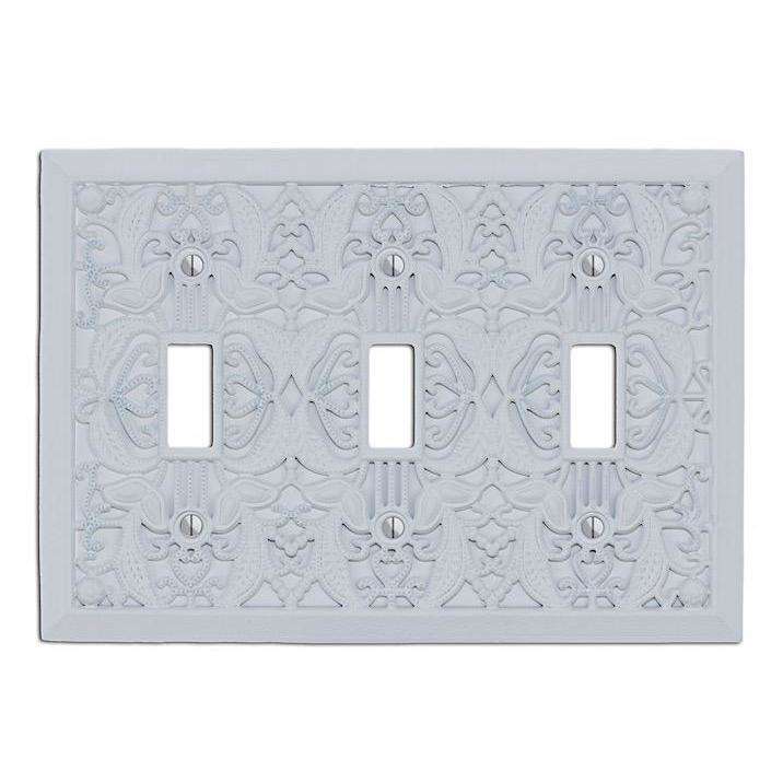 White Filigree Shabby Chic Triple Toggle:Wallplatesonline.com