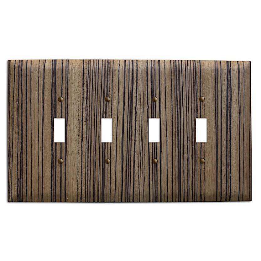 Zebrawood Wood Four Toggle Switchplate:Wallplates.com